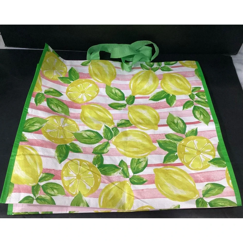 Home Goods Reusable Shopping Tote‎ Bag Bundle, Lemon Floral Bee Kind Pink White